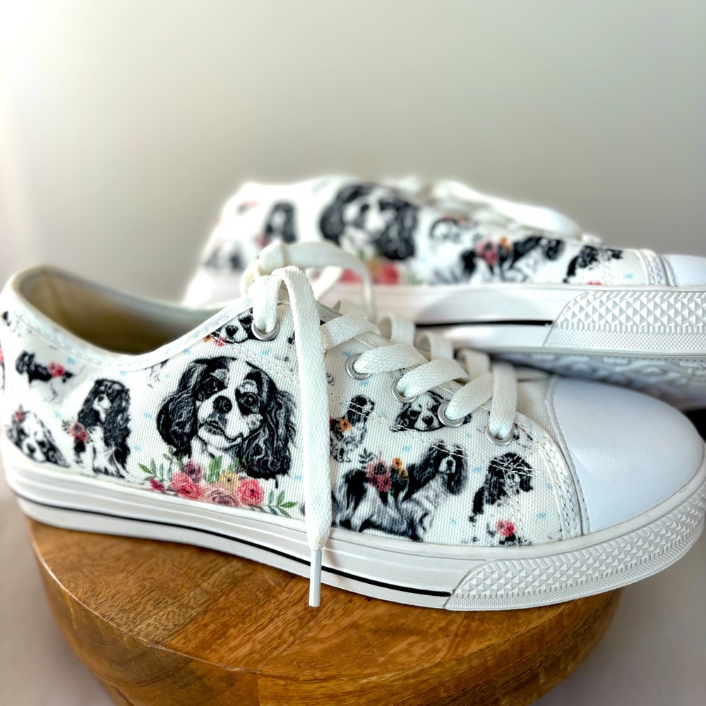 King Cavalier Spaniel Low Top Tennis Shoe Dog Themed Handcrafted size 7